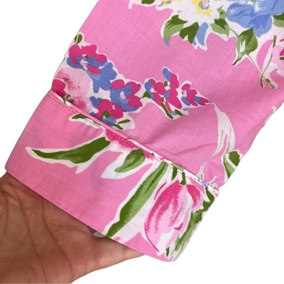 Chaps Colorful Floral Print Long Sleeve Collared Button Down Pajama Top - Picture 4 of 8